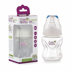 beebaby comfort slim-neck baby feeding bottle  anti-colic 100 bpa free silicone nipple regular neck  infant amp toddler newborn feeding blue 120 ml