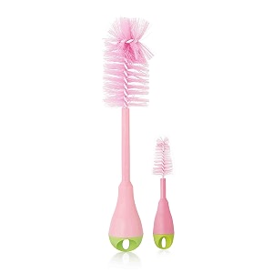 beebaby easy grip soft bristle bottle and nipple cleaner brush for both slim and wide neck bottles 100 bpa free long handle pink