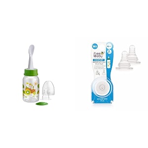 beebaby gentle 2 in 1 feeding bottle with plastic feeder spoon amp comfort anti - colic medium flow slim neck nipples with carry case 125 ml green