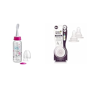 beebaby gentle 2 in 1 feeding bottle with plastic feeder spoon amp twin handle hard spout sipper 250 ml 180ml pink violet