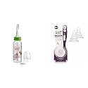 BeeBaby Gentle 2 in 1 Feeding Bottle with Plastic Feeder Spoon &amp; Comfort Anti - Colic Fast Flow Slim Neck Nipples with Carry Case (250 ML, Green.)