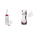 BeeBaby Gentle 2 in 1 Feeding Bottle with Plastic Feeder Spoon &amp; Comfort Anti - Colic Fast Flow Slim Neck Nipples with Carry Case (250 ML, Pink.)