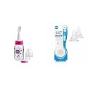 BeeBaby Gentle 2 in 1 Feeding Bottle with Plastic Feeder Spoon &amp; Comfort Anti - Colic Medium Flow Slim Neck Nipples with Carry Case (125 ML, Pink.)
