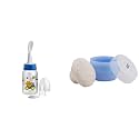 BeeBaby Gentle 2 in 1 Feeding Bottle with Plastic Feeder Spoon & Premium Powder Puff with Container. (Blue, 125 ML.)