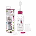 BeeBaby Gentle 2 in 1 Slim Neck Baby Feeding Bottle with Gentle Touch Anti-Colic Silicone Nipple &amp; (Plastic) Feeder Spoon, 8 Months + (Pink, 250 ml).