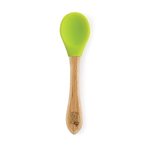 beebaby nurture natural beech wood amp soft silicone baby feeding spoons  100 bpa free eco-friendly weaning spoons for infants kids amp toddlers  gentle on gums safe for 6 months green