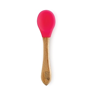 beebaby nurture natural beech wood amp soft silicone baby feeding spoons  100 bpa free eco-friendly weaning spoons for infants kids amp toddlers  gentle on gums safe for 6 months pink