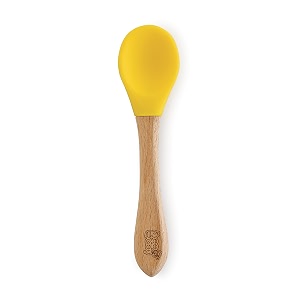 beebaby nurture natural beech wood amp soft silicone baby feeding spoons  100 bpa free eco-friendly weaning spoons for infants kids amp toddlers  gentle on gums safe for 6 months yellow