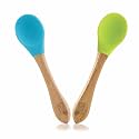 BeeBaby Nurture Natural Beech Wood &amp; Soft Silicone Baby Feeding Spoons | 100% BPA Free, Eco-Friendly Weaning Spoons for Infants, Kids &amp; Toddlers | Gentle on Gums, Safe for 6+ Months (Blue &amp; Green)