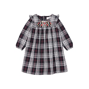 Beebay Cotton Floral Embroidered Check Dress -