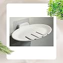 BeeDuck 2PCS White Plastic Wall Mounted Soap Dish Adhesive Sponge Holder No-Drilling Soap Holder Stand for Shower, Bathroom and Kitchen (White SOAP Dish, 2)