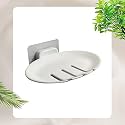 BeeDuck 4PCS White Plastic Wall Mounted Soap Dish Adhesive Sponge Holder No-Drilling Soap Holder Stand for Shower, Bathroom and Kitchen (White SOAP Dish, 4)