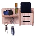 BeeDuck 5 Keys Hooks and 1 Mobile Wooden Keys &amp; Mobile Stand for Mobile Charging, TV &amp; AC Remote Holding and Keys Hanging at Home, Office, Bedroom, Hotel Wall Mount