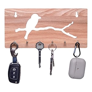 beeduck 6 keys hooks birds art premium wooden keys stand for entryway kitchen office mudroom wall mount decorative keys organizer key holder birds keys stand