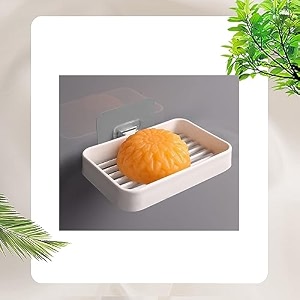 beeduck 6pcs white plastic wall mounted soap dish adhesive sponge holder no-drilling soap holder stand for shower bathroom and kitchen white plastic soap dish 6