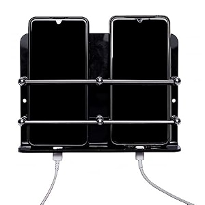beeduck black acrylic double mobile holder stand for mobile charging tv amp ac remote holding and keys hanging at home office bedroom hotel wall mount multipurpose stand