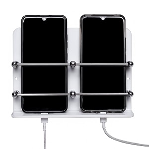 beeduck white acrylic double mobile holder stand for mobile charging tv amp ac remote holding and keys hanging at home office bedroom hotel wall mount multipurpose stand