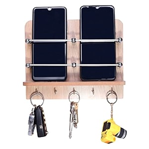 beeduck wooden double mobile and keys hook holder stand for mobile charging tv amp ac remote holding and keys hanging at home office bedroom hotel wall mount multipurpose stand