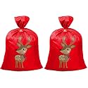 BeeGreen Giant Santa Sack Bag, Extra Large 56" H x 40" W for Huge Christmas Gifts, Reusable Fabric Gift Bags with Name Tag Card and Rope for Christmas (Deer) (Pack of 2)