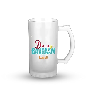 beer mug 350ml  daaru badnaam krdi english printed  fun drinkware durable glass dishwasher safe  good for parties home bars amp gifting