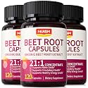 Beet Root Capsules - Organic Beetroot Extract 21:1 Concentrate Beets Supplements for Nitric Oxide, Healthy Blood Pressure, Blood Flow Circulation, Energy Gluten-Free 360 Powder Caps