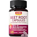 Beet Root Capsules - Organic Red Beets Supplements 17850mg 21:1 Concentrate Beetroot Extract for Nitric Oxide, Healthy Blood Pressure, Blood Flow Circulation, Energy Gluten-Free 120 Powder Caps