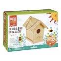 Beetle & Bee Build A Bird Bungalow - DIY Kid Art Craft Outdoor Birdhouse Kit, House Painting Kit for Kids, Hardware Glue Included- 4 Paints, 1 Brush, 7 Wooden Pcs, Chain For Tree Hanging Age 5+