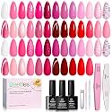 Beetles Pink Gel Polish Set, 25 Colors Red Purple Glitter Love's Prism Soak Off Kit with Base Top Coat&amp; Nail Tools, Salon DIY Manicure Gift for Women