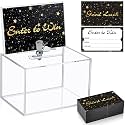 Beeveer 1 Pcs 6.3 x 4.4 x 4 Inch Acrylic Raffle Box with Lock 200 Pcs Raffle Tickets Cards Ticket Box with Sign Holder Suggestion Storage with Slot Clear Donation Collection for Vote