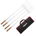 Begatter Heavy Duty Hot Dog Roasting Sticks for Campfire, Extendable Marshmallow Sticks for Fire Pit, 32" Long Smores Sticks, Stainless Steel Skewers for Hotdogs and Smores, Beech Wood Handle (4)