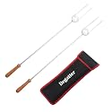 Begatter Heavy Duty Hot Dog Roasting Sticks for Campfire, Extendable Marshmallow Sticks for Fire Pit, 32" Long Smores Sticks, Stainless Steel Skewers for Hotdogs and Smores, Beech Wood Handle (2)