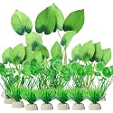 Artificial Aquarium Plants, 15-Piece Plastic Decorative Set, Lifelike Underwater Garden (Green)