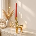 BEHOMA Handcrafted Metal Horse Candle Holder, Golden