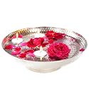 BEHOMA Decorative Urli Bowl for Home Decor | Aluminium Hammered Round Tray for Center Table Decoration Diwali, Festival | Silver Colour 1 PC (Dia 26.5CM) (Only Urly Included)