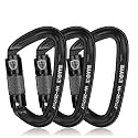 BEIFENG 25KN Auto Locking Carabiner - UIAA Certified Heavy Duty Climbing Carabiners for Rock Climbing, Camping, Rappelling, Hunting, Rescue Equipment - Professional Carabiner Clips (Black)