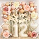 Beige Happy 12th Birthday Party Decoration Girls Cream Number 12 Balloon
