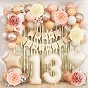 Beige Happy 13th Birthday Party Decoration Girls Cream Number 13 Balloon