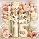 Beige Happy 15th Birthday Party Decoration Girls Cream Number 15 Balloon