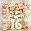 Beige Happy 16th Birthday Party Decoration Girls Cream Number 16 Balloon