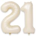 Beige 21st Birthday Balloons Number 21, 40 Inch Large Foil 1 &amp; 2 Numbers Balloons for 21 Year Old Boys Girls, Cream Giant Helium Balloon for Women Men 21st 12th Birthday Anniversary Party Decorations