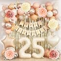 Beige Happy 25th Birthday Party Decoration for Her Cream Number 25 Balloon