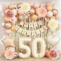 Beige Happy 50th Birthday Party Decoration Women Cream Number 50 Balloon