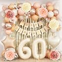 Beige Happy 60th Birthday Party Decoration Women Cream Number 60 Balloon