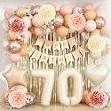 Beige Happy 70th Birthday Party Decoration Women Cream Number 70 Balloon