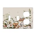 Beige Boho Mushroom Floral 3 Gang Combination 2 Toggle 1 Duplex Receptacle Outlet Covers Light Switch Cover Combo Wallplate Decorative Faceplate