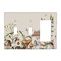 Beige Boho Mushroom Floral 3 Gang 2 Toggle 1 Decorator/GFCI Combination Light Switch Cover Decorative Triple Combo Switch Face Wall Plate Room Decor