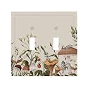 Beige Boho Mushroom Floral Decorative 2 Gang Double Toggle Outlet Light Switch Cover, Two Gang Toggle Wall Plate Electrical Faceplate Dual Device Switchplate