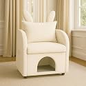 Beige Bunny-Ear Pet-Friendly Armchair with Built-in Cat &amp; Dog Hideaway, Cozy Dual-Use Sofa Chair with Side Pocket, 27.4 x 25.2 x 37.4 inch (Beige)