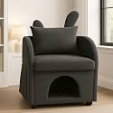 Beige Bunny-Ear Pet-Friendly Armchair with Built-in Cat &amp; Dog Hideaway, Cozy Dual-Use Sofa Chair with Side Pocket, 27.4 x 25.2 x 37.4 inch (Dark Gray)