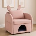 Beige Bunny-Ear Pet-Friendly Armchair with Built-in Cat & Dog Hideaway, Cozy Dual-Use Sofa Chair with Side Pocket, 27.4 x 25.2 x 37.4 inch (Pink)
